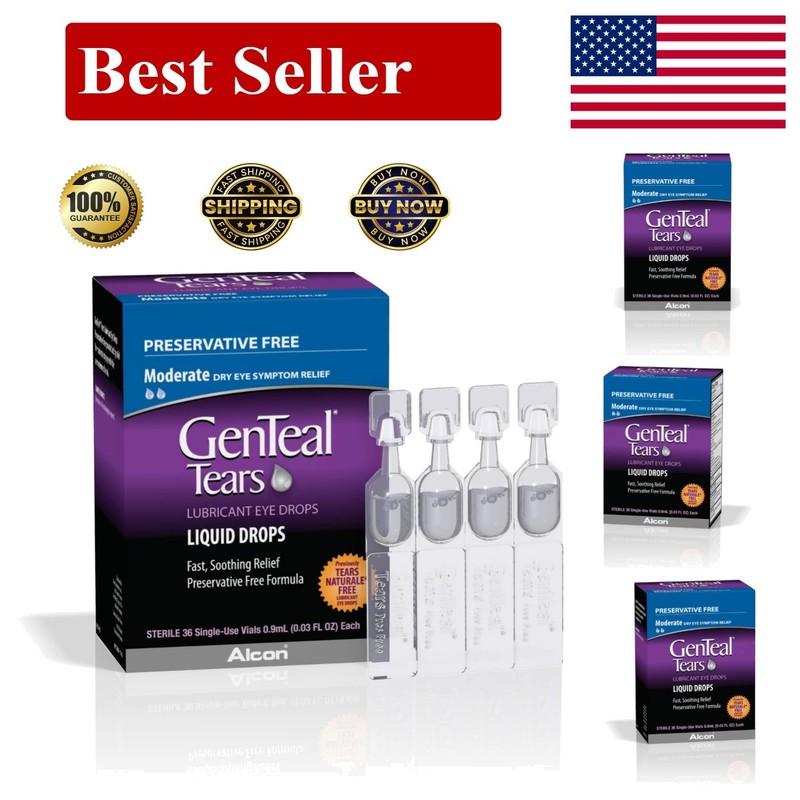 Tears Lubricant Eye Drops, Moderate Liquid Drops, SingleUse Vials,1 pack of 3…
