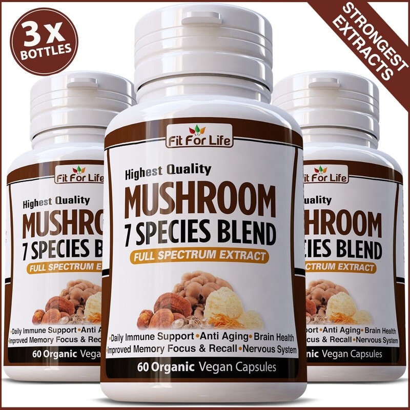 3x Mushroom 7 Species Reishi Immune Aging Brain Memory Focus 180 Pills Lot Pack