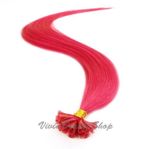 25 Fuchsia Pink Pre Bonded Fusion U Glue Nail Tip Remy Human Hair Extensions 22″