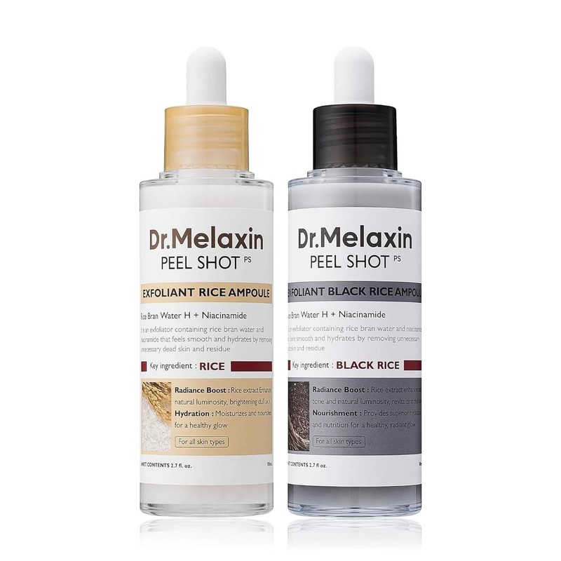 NEW Dr.Melaxin Peel Shot Glow White and Black Rice Ampoule Duo