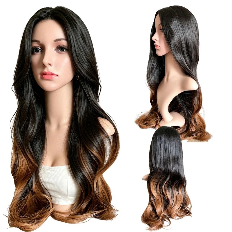 28″ Black Ombre Auburn Long Straight Wig Synthetic Heat Resistant Middle Part