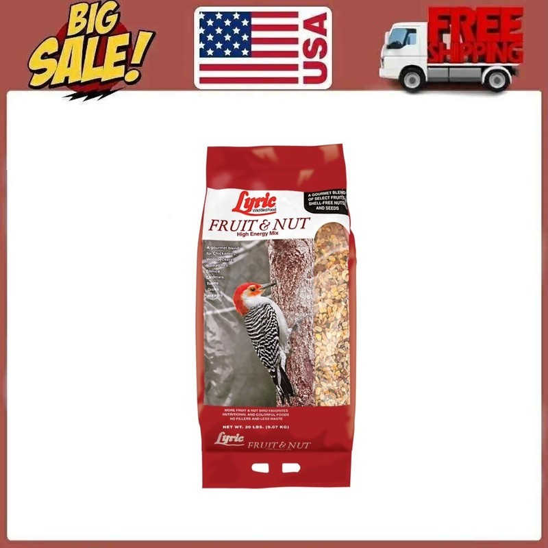 Lyric Fruit and Nut Wild Bird Seed, High Energy Wild Bird Food Mix, 20 lb. Bag