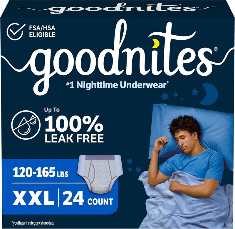 Goodnites Boys’ Nighttime Underwear, Size XXL (120-165 Lbs), 24 Ct