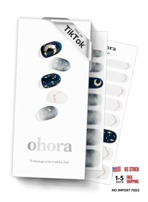Semi Cured Gel Nail Strips () – Dark, Patterned, Works with Any N Moonlight