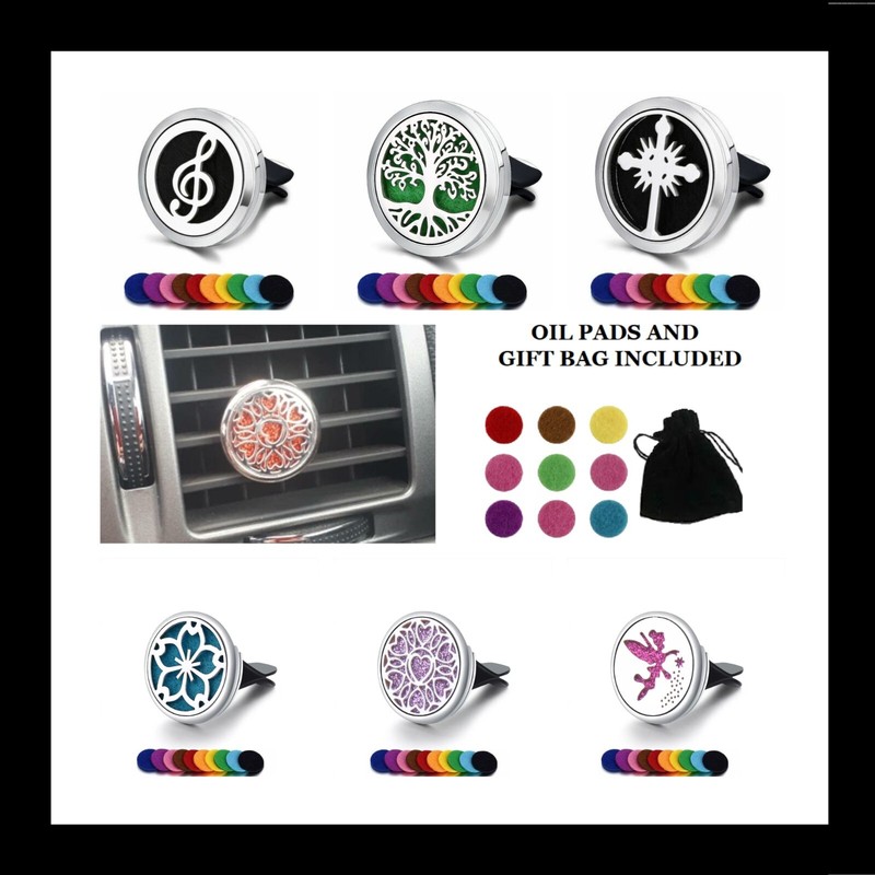 Stainless Steel Car Vent Clip Aroma Essential Oil Diffuser Locket + 10 Pads