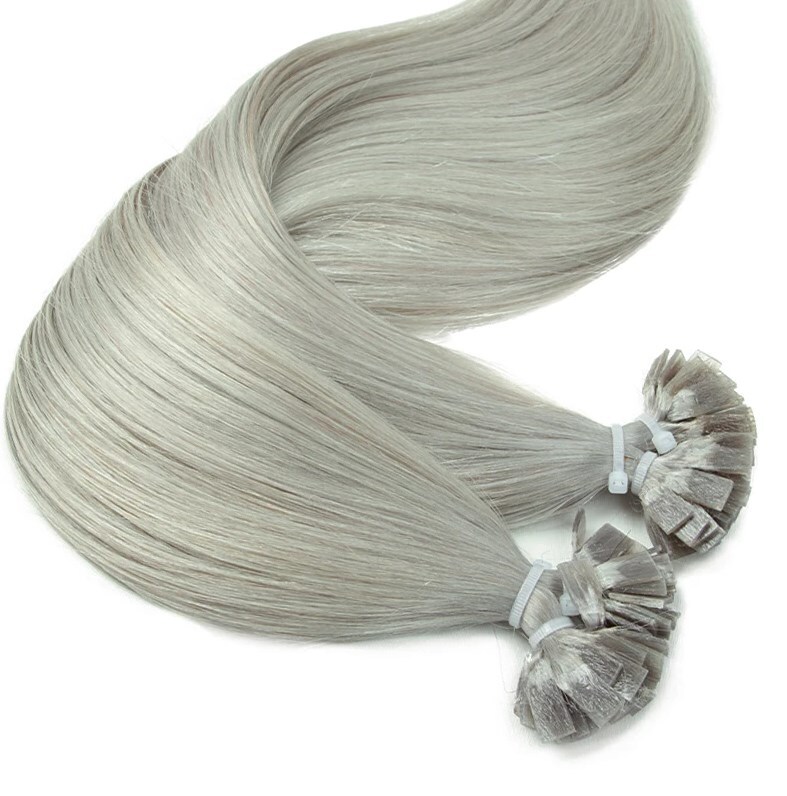 Flat Keratin Tip 100% Remy Human Hair Extensions Fusion Hair SLIVER Grey 100g gallery