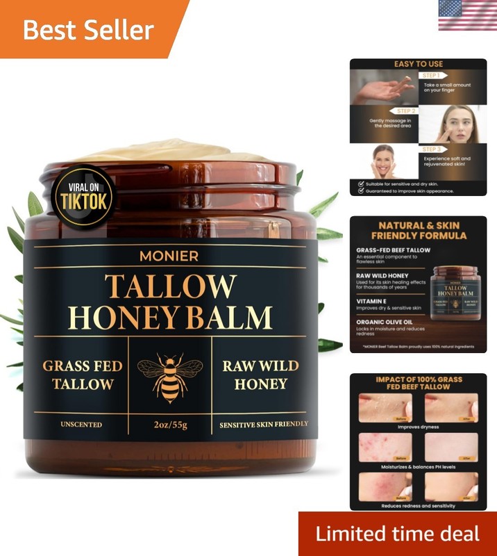 Tallow and Honey Balm for Face, Beef Tallow for Skin, Moisturizer with 100% O…