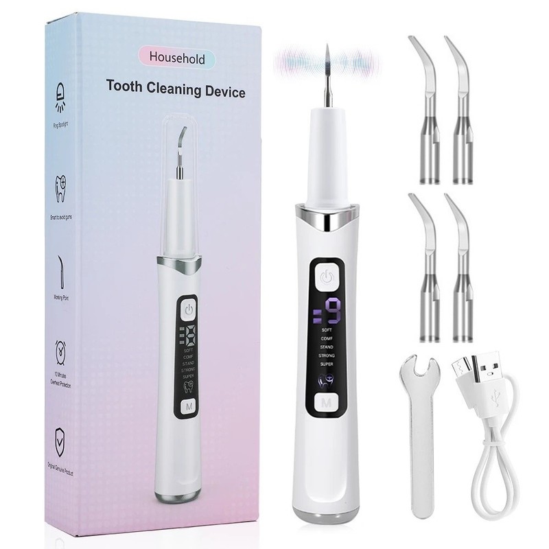 Ultrasonic Electric Tooth Cleaner Tartar Plaque Remover Dental Scaler Tool Kit..