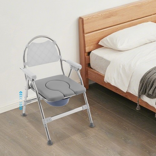 150kg/330.69 lbs Foldable Toilet Chair w/ Padded Seat Plate and Toilet Bucket gallery