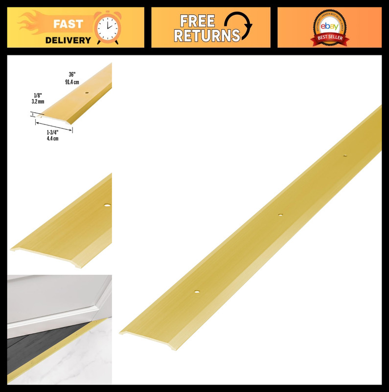 Gold Aluminum Flat Profile Threshold for Interior Doorways, 1-3/4″ x 1/8″ x 36