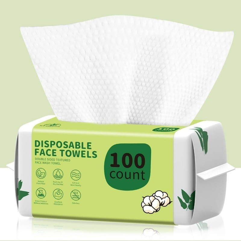 Disposable Face Towels 100 Count Biodegradable Ultra Soft Thick Facial Towels
