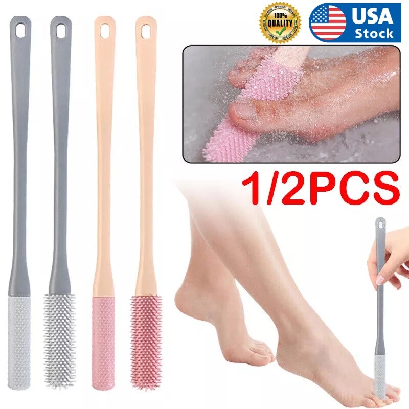 2× Toe Gap Cleaning Brush 15.7" Foot Scrubber Silicone Shower Long Handle Brush gallery