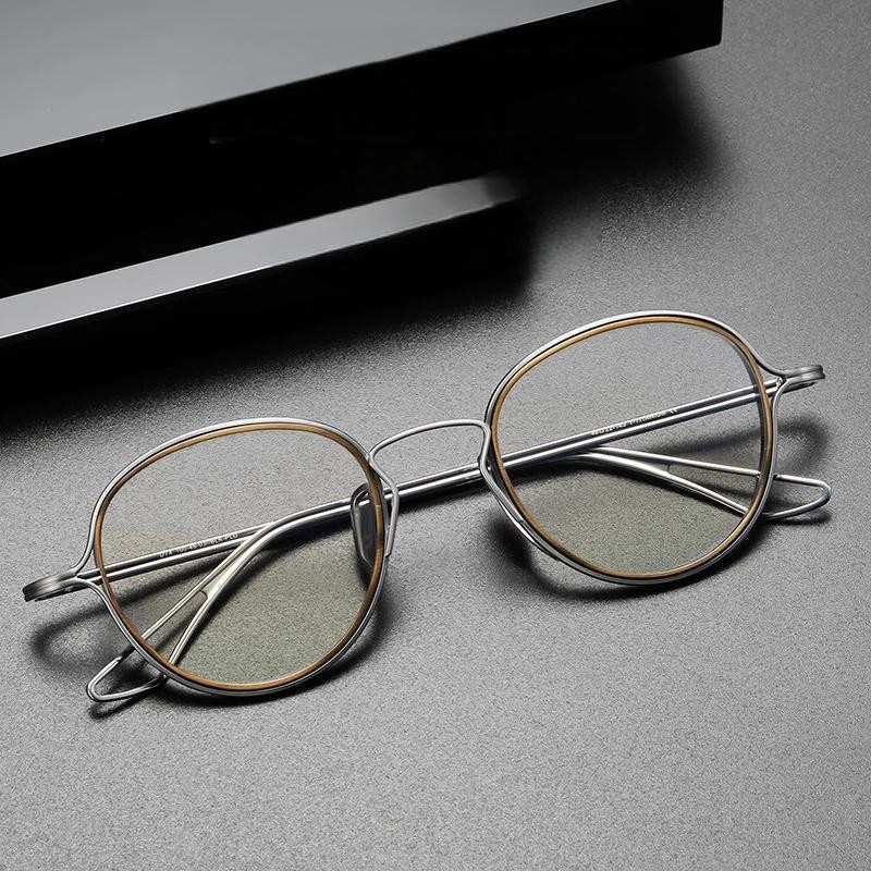 Pure Titanium Eyeglass Frames Men Women Two-tone Retro Handcraft Glasses DTX100 gallery