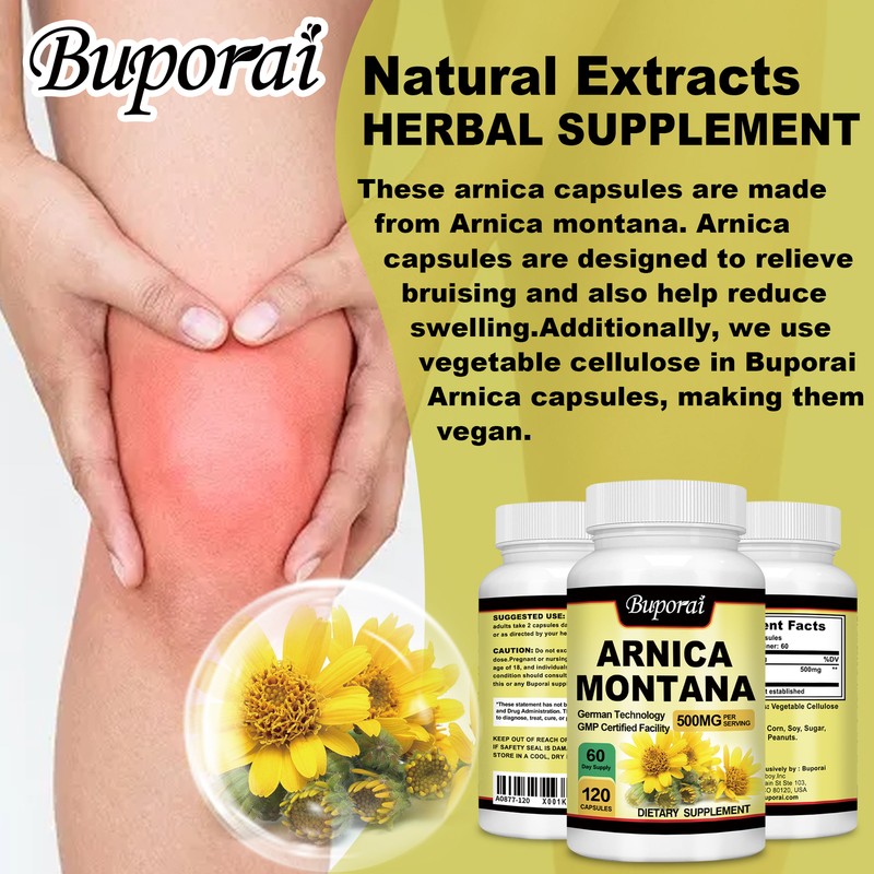 Arnica Montana 500mg -Reliever for Swelling & Bruises, Anti-Inflammatory Support gallery