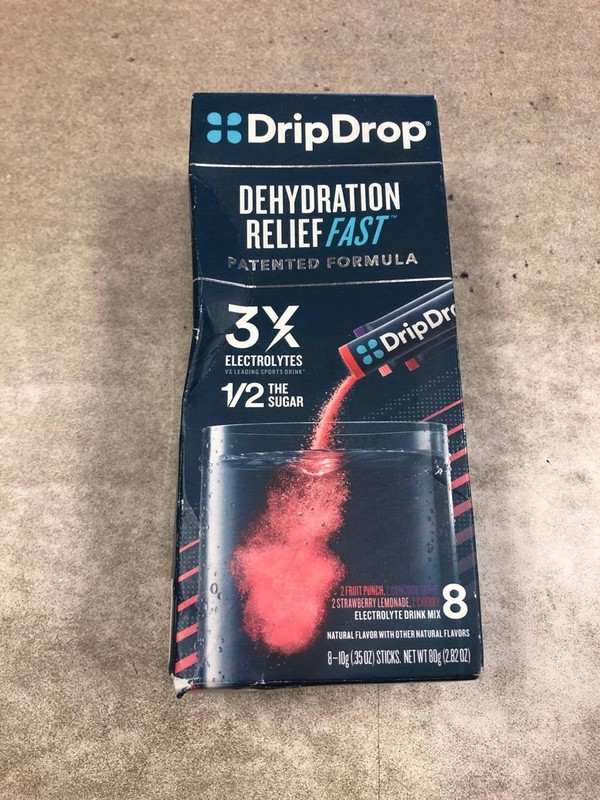 DripDrop Dehydration Relief 3x Electrolytes Drink Mix, 8 packets – EXP. 5/27