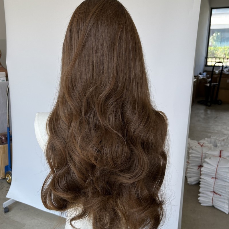 Brown Glue Less Lace Front Wig Synthetic Hair Heat Resistant Long Wavy gallery