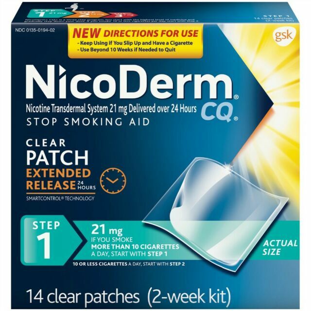 NicoDerm CQ Step 1 Stop Smoking Aid Clear Nicotine Patches – 14 Count