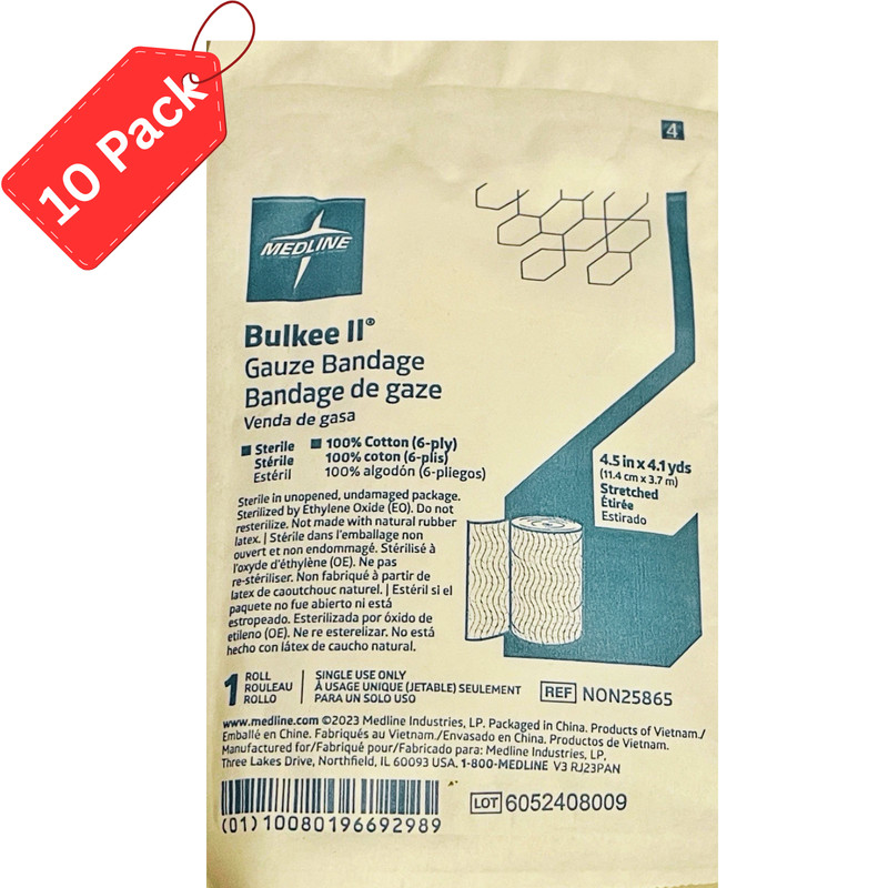MEDLINE Bulkee II Gauze Bandage Roll 6 Ply-4.5 in x 4.1 yd 100% Cotton Lot of 10