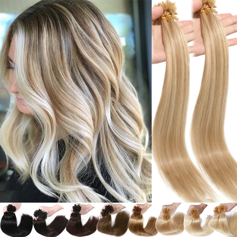 Thick Keratin Glue Nail U Tip Remy Human Hair Extensions Per Bonded Mix Brown 1g