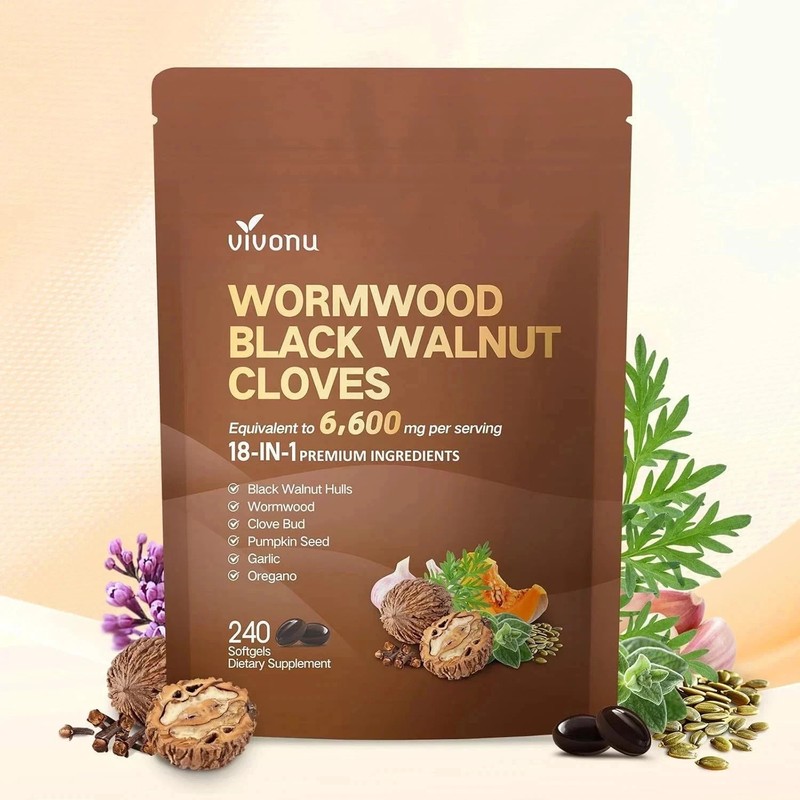 18-In-1 Black Walnut Wormwood Cleanse for Humans, 80 Day Supply, 6600Mg Serving,