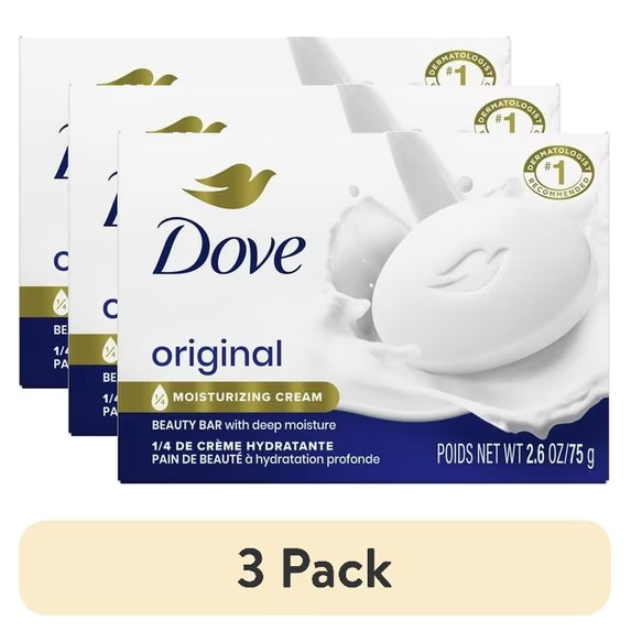 Dove Beauty Bar Soap Original White Moisturizing Cream 2.6 oz 3 Pack New