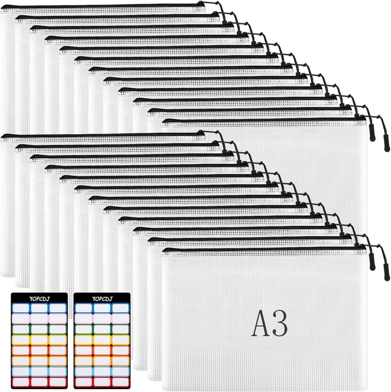 24pcs A3 Mesh Zipper Pouches - Waterproof for All Your Storage Needs gallery