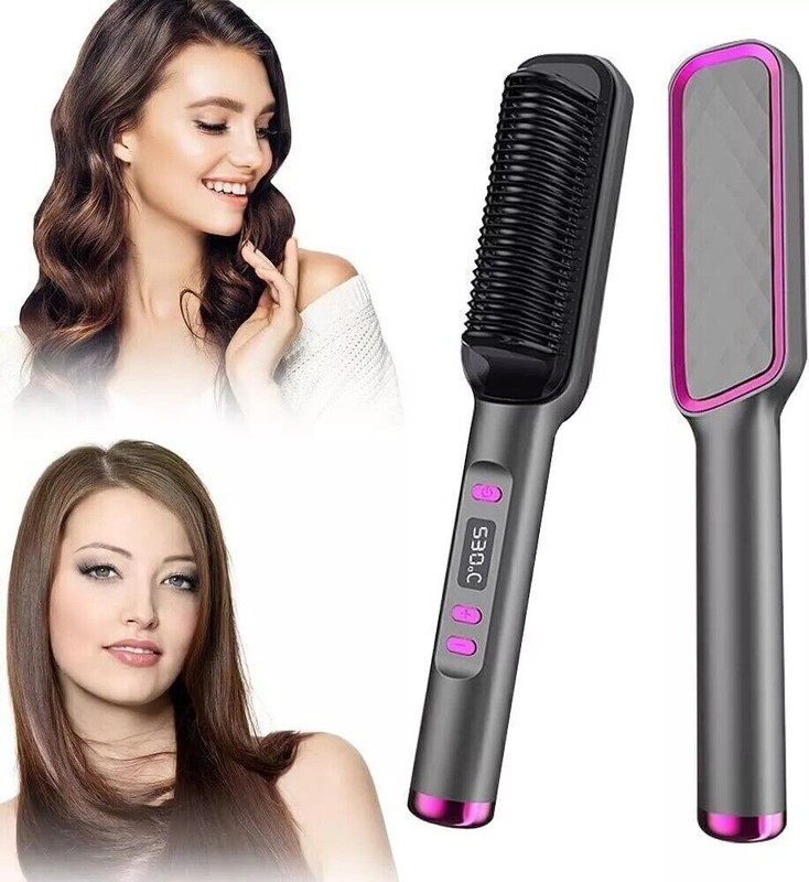 2in1 Negative-ion Hair Straightener Brush Curling Salon Styling Comb Ceramic New gallery