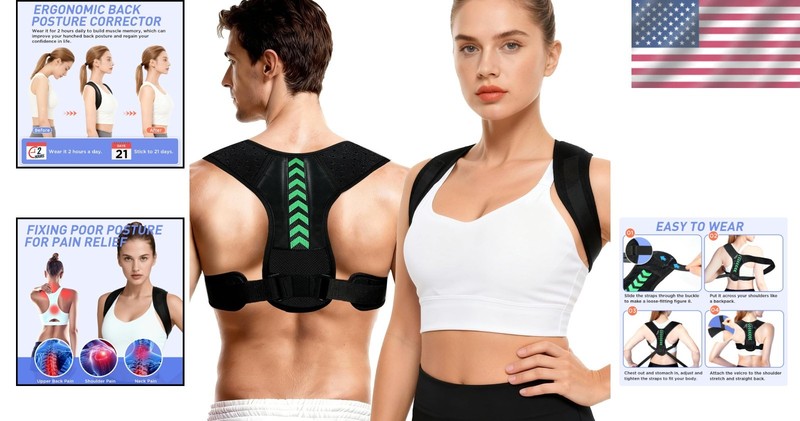 Posture Corrector for Adults - Adjustable Back Brace for Neck & Shoulder Relief gallery