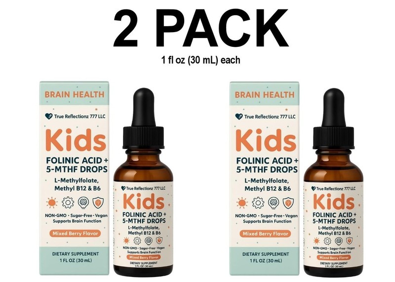 Folinic Acid Drops for Kids & Adults, 2 PACK, Mixed Berry Flavor, 1 fl oz