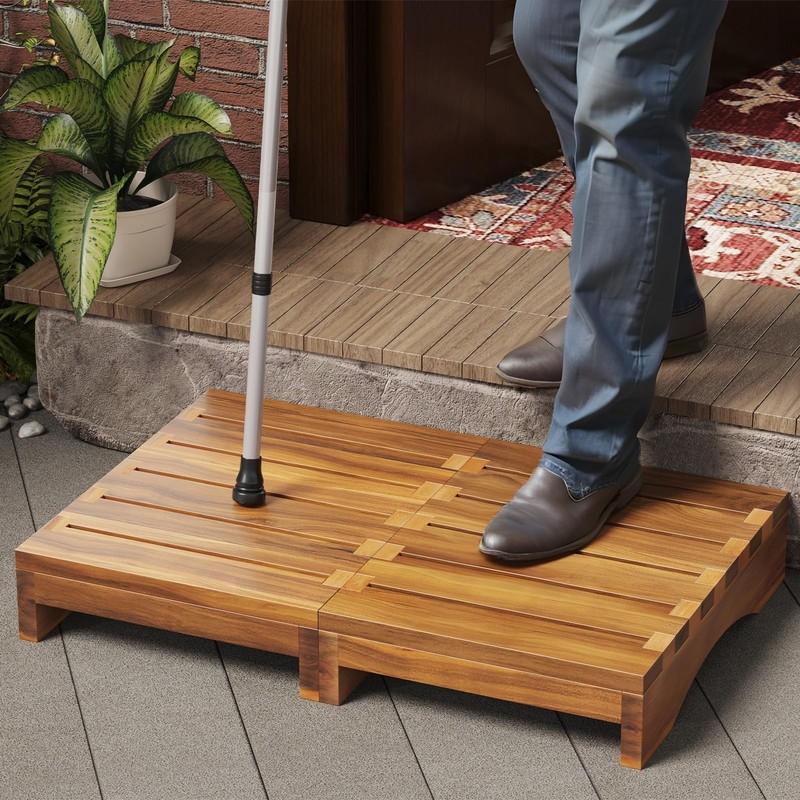 Acacia Wood Platform Step Stool, 3.5″ Height Wooden Steps for Outdoor Use, Be…