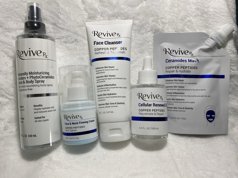 ReviveRx Copper Peptides Skin Care Set Cleanser, Mask, Body Spray, Elixir, Cream