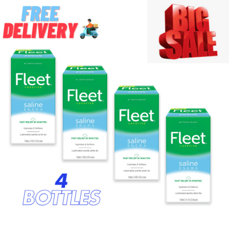 Fleet Laxative Saline Enema for Adult Constipation 4.5 fl oz 4 Bottles pack, NEW