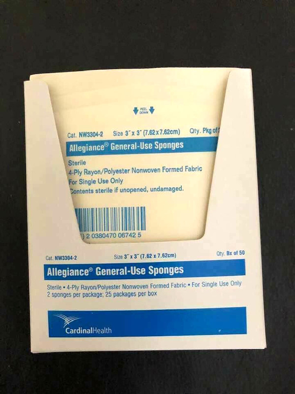 Cardinal General Use Sterile Non-Woven Gauze Sponge 3» x 3» 4-Ply Box of 25×2