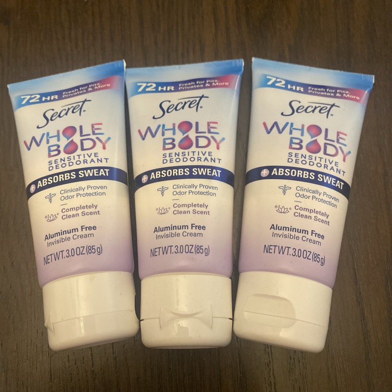Secret Dry Feel Whole Body Cream Deodorant, Clean Scent, 3 oz, Lot Of 3