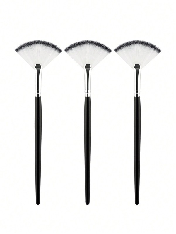 3pcs Black And White Soft Fan Brushes For Face Masks Skincare