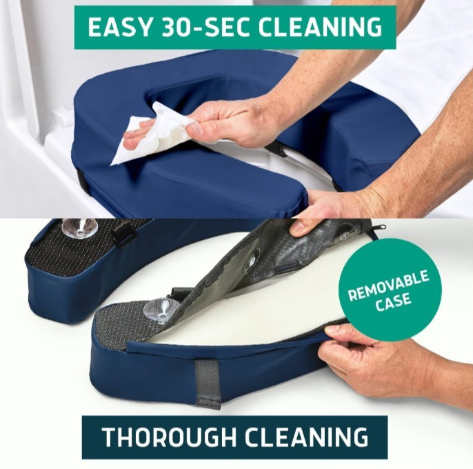 Lunderg Padded Toilet Seat Riser for Seniors - Adds 3 inches Blue Opened Box gallery