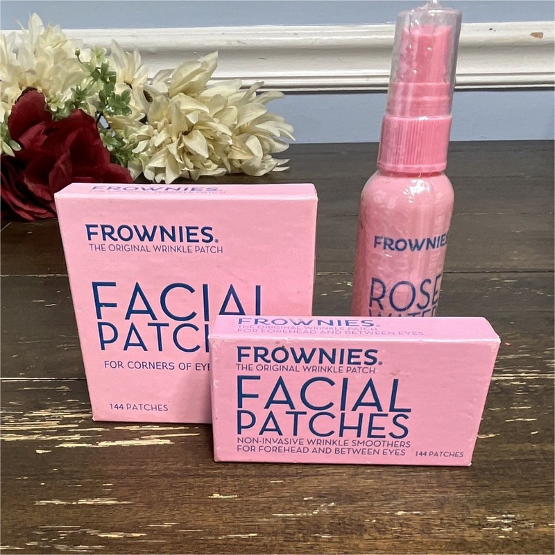 Frownies Wrinkle Facial Patches 144 + Rose Water Hydrator Spray 2 oz Set