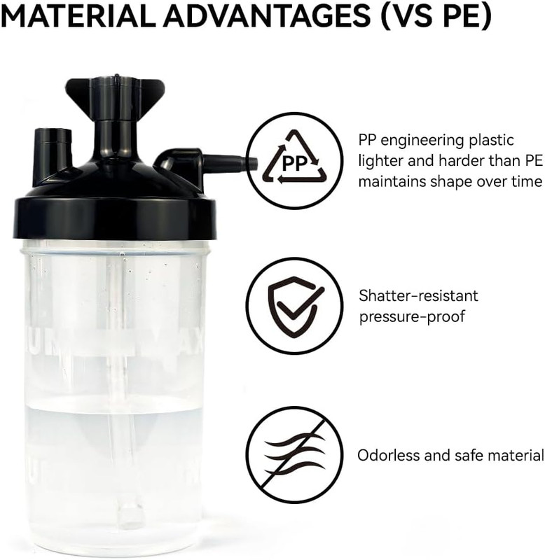 Oxygen Humidifier Bottle for 1 pk & Right Angle Bottle Elbow & 12'' Adapter Tubi gallery