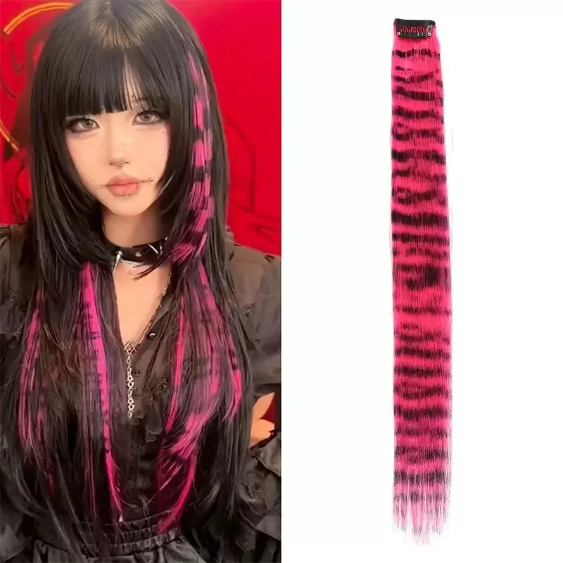 Colorful Stripe Synthetic Long Straight Clip In Hair Extensions For Daily Party