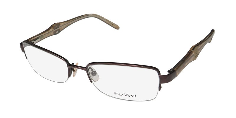 NEW VERA WANG V327 EYEGLASSES HALF-RIM WOMENS BR 50-17-130 BROWN CAT EYE METAL &