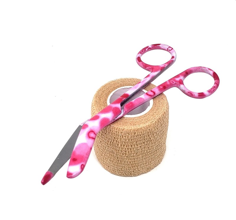 1×2″ Medical Tape First Aid Cohesive+5.5″ Lightweight Bandage Scissor Pink Heart