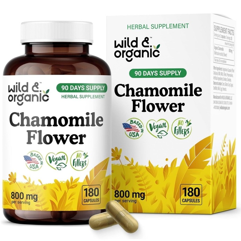 Extracto de Flor de Manzanilla Silvestre y Orgánica 800mg, 180 Cápsulas