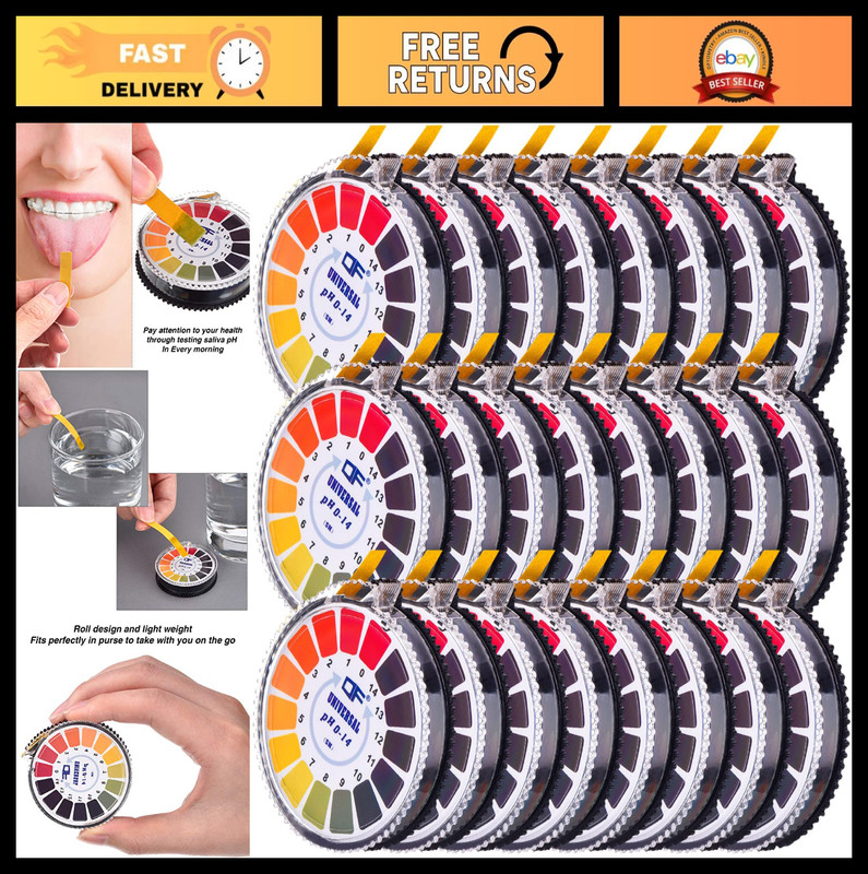 Universal pH Test Paper Strips – Full Range 0-14, 16.4 ft Roll, 24 Strips