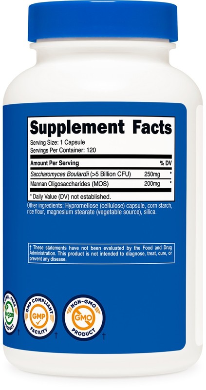Nutricost Saccharomyces Boulardii + MOS Capsules ( 5 Billion CFU) 120 Capsules gallery