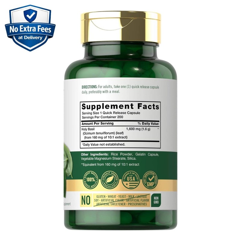 Holy Basil 1600mg - Ocimum tenuiflorum Leaf Extract - 200 Capsules, 200 Servings gallery