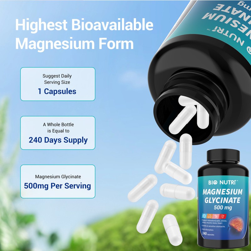Magnesium Glycinate 500mg 240 Capsules For Sleep Stress Relief Support Bone Lot gallery
