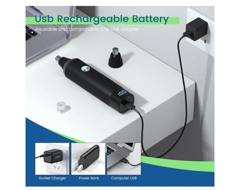 Ear And Nose Hair Trimmer-USB-Rechargeable Battery-2 Heads-NEW IN SEALED BOX gallery