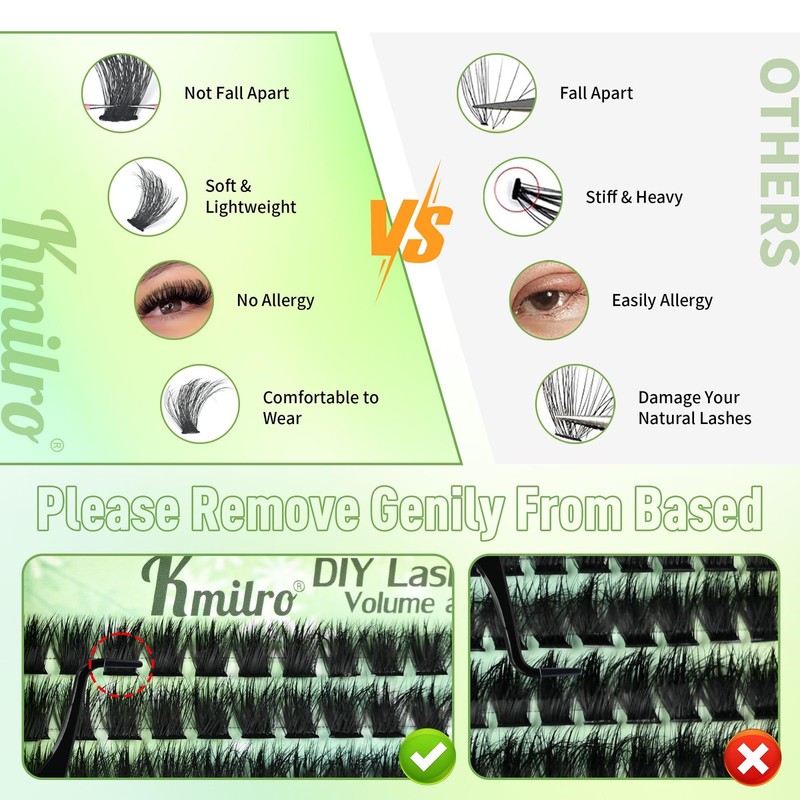 Kmilro Lash Clusters Kit 8-18mm Volume Cluster 224 count (Pack of 1), Black gallery