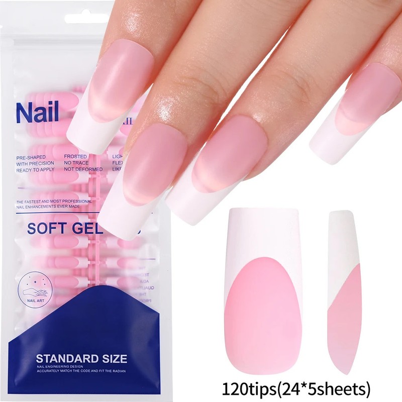 120Pcs Mixed Size Medium Long Square French Press on Nails Full Cover Wearable gallery