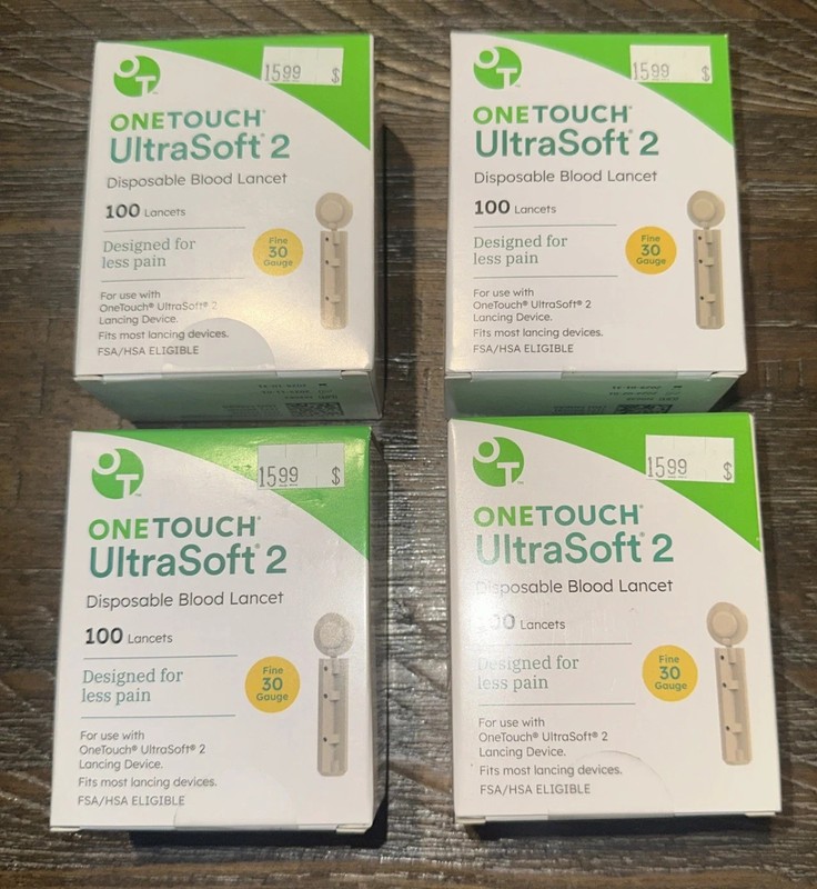 ONE TOUCH UltraSoft 2 Lancets 400 Count 4 Boxes Fine 30 Gauge Exp. 12/31/2027
